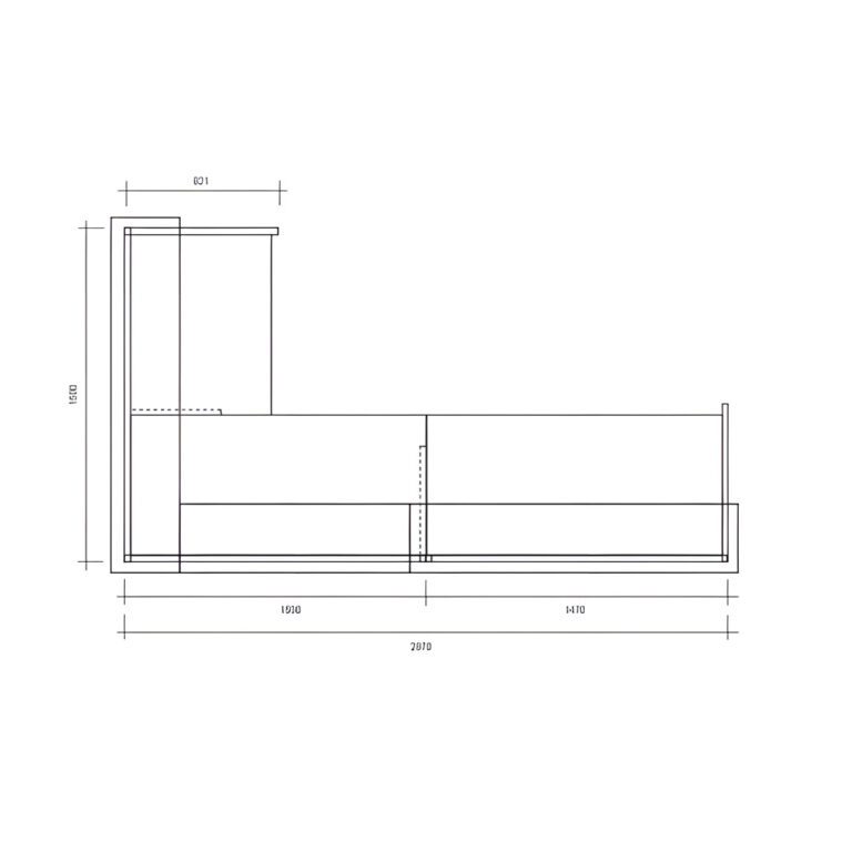 receptiemeubel hoek 150x297 cm technische maten