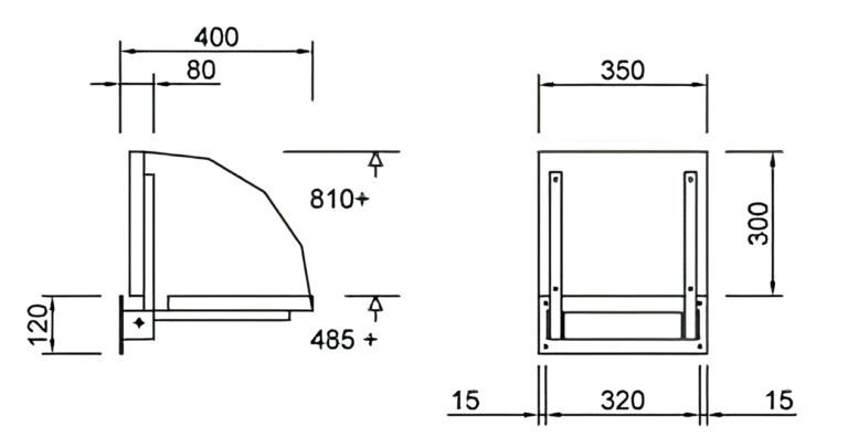 liftstoel k2 technische tekening afmetingen