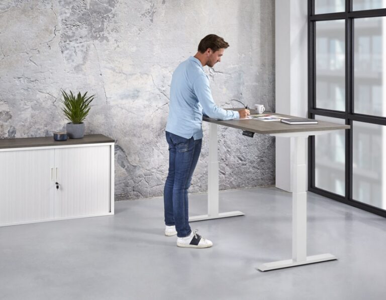 hoog laag bureau wit frame