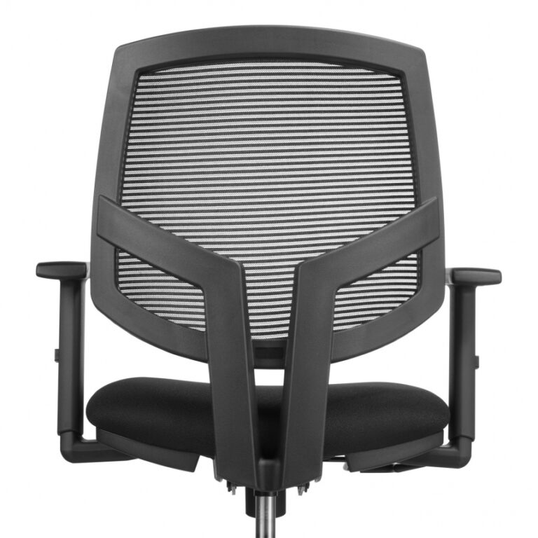 zwarte bureaustoel rug zwart mesh close-up