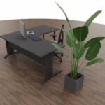 hoekbureau zwart sfeerfoto schuin bovenkant