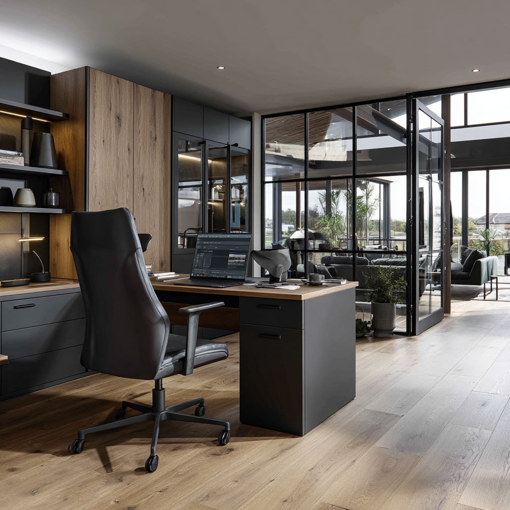 een illustratie van een kantoor met verschillende kantoormeubelen